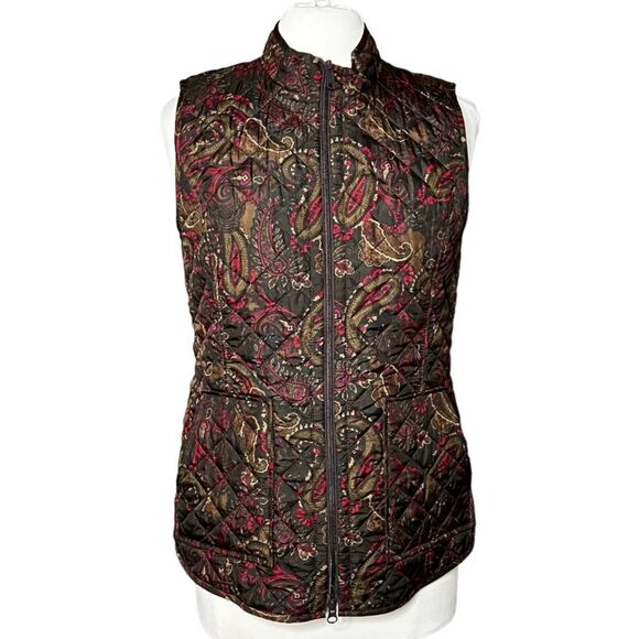 J. jill Heritage Quilted 2-Way Zip Front Vest Brown & Red Paisley Print - Picture 5 of 9
